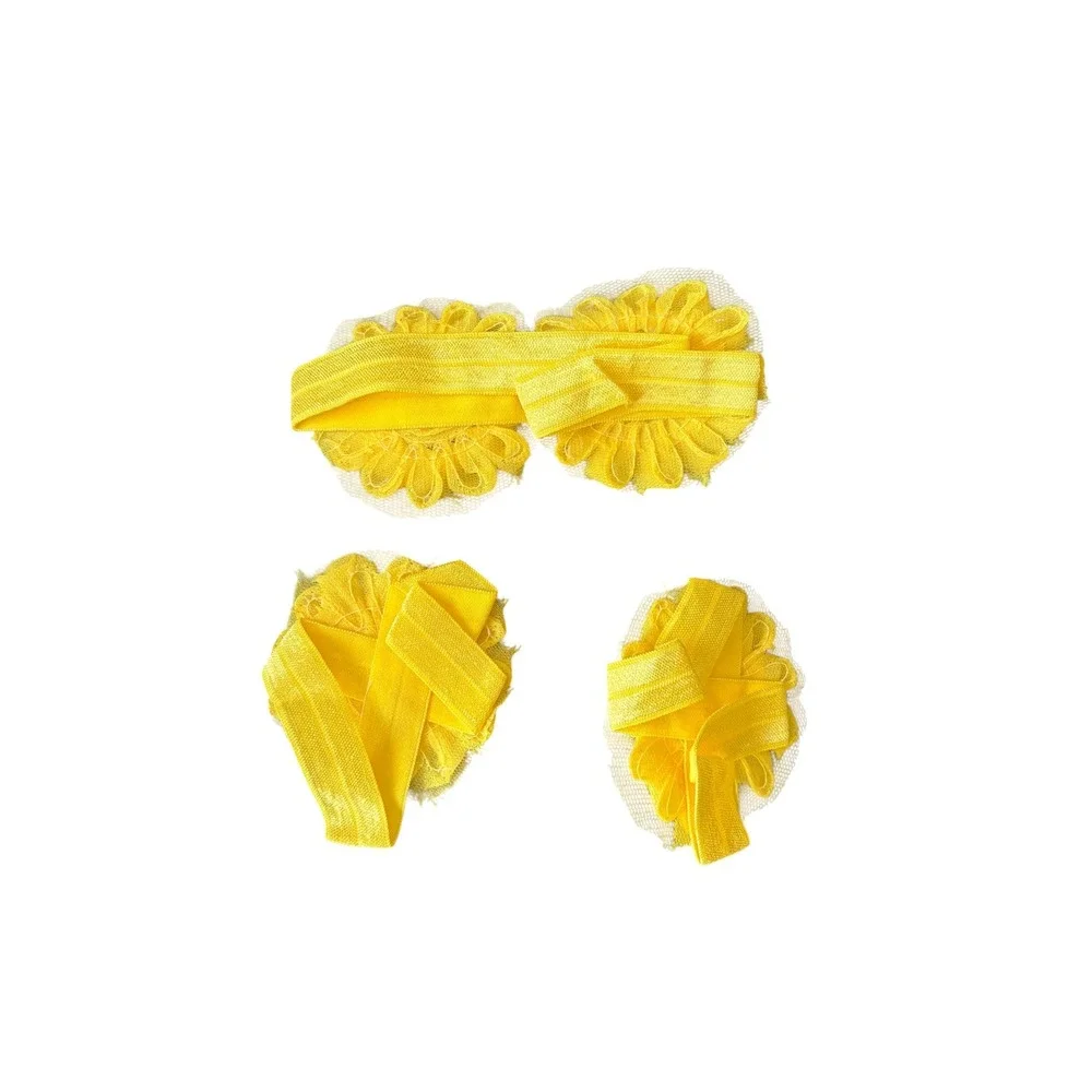 Infant Baby Girl Yellow Flower Headband Barefoot Sandals 3 Piece Set